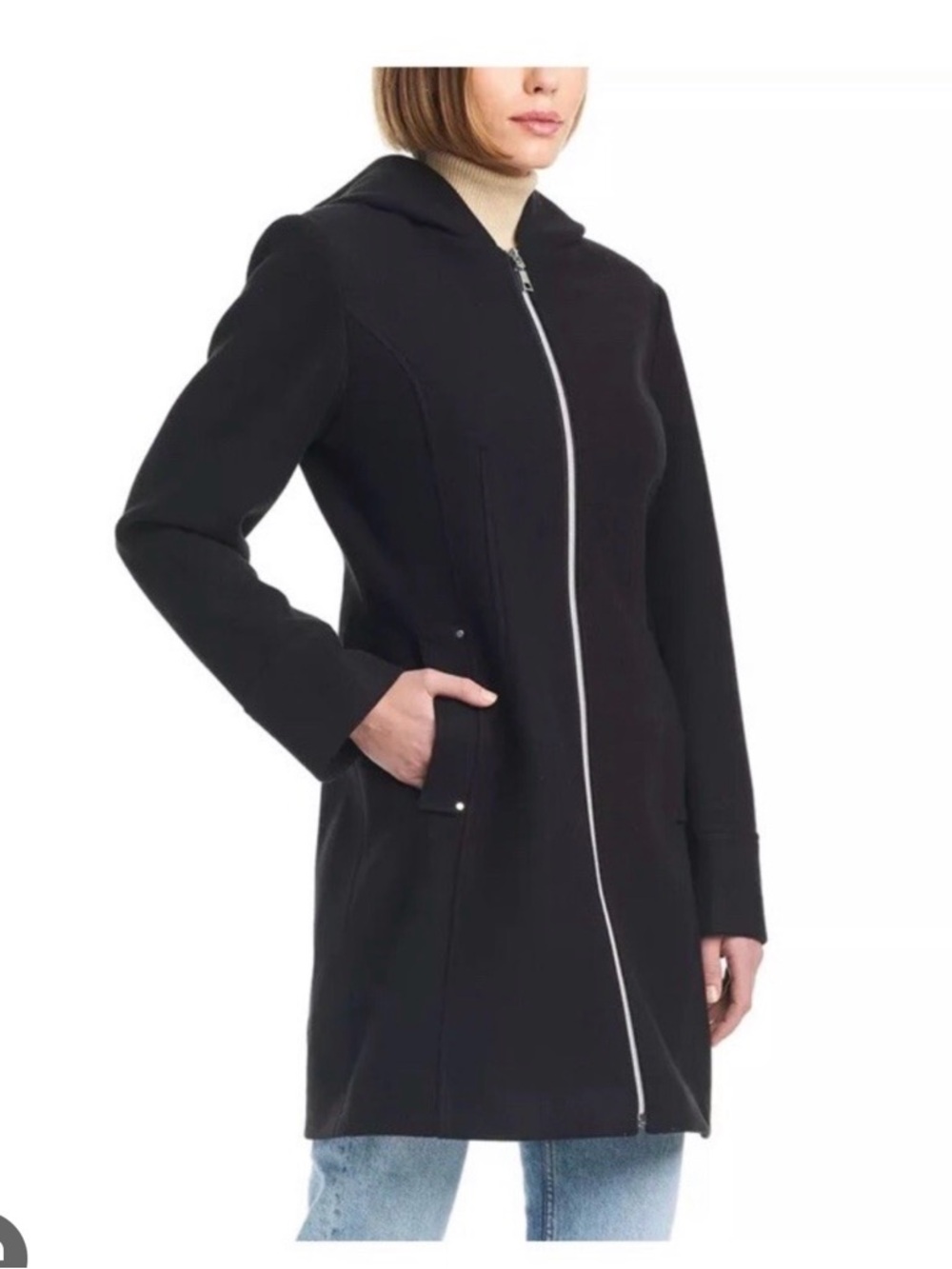 Vince Camuto Black Hooded Zip-Front Women's Coat Size M